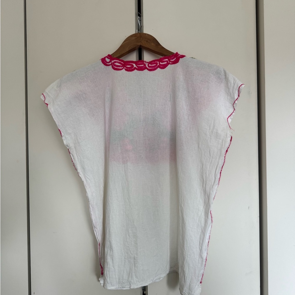 Mexican Floral Embroidered White and Pink Women's Top - Picture 3 of 3